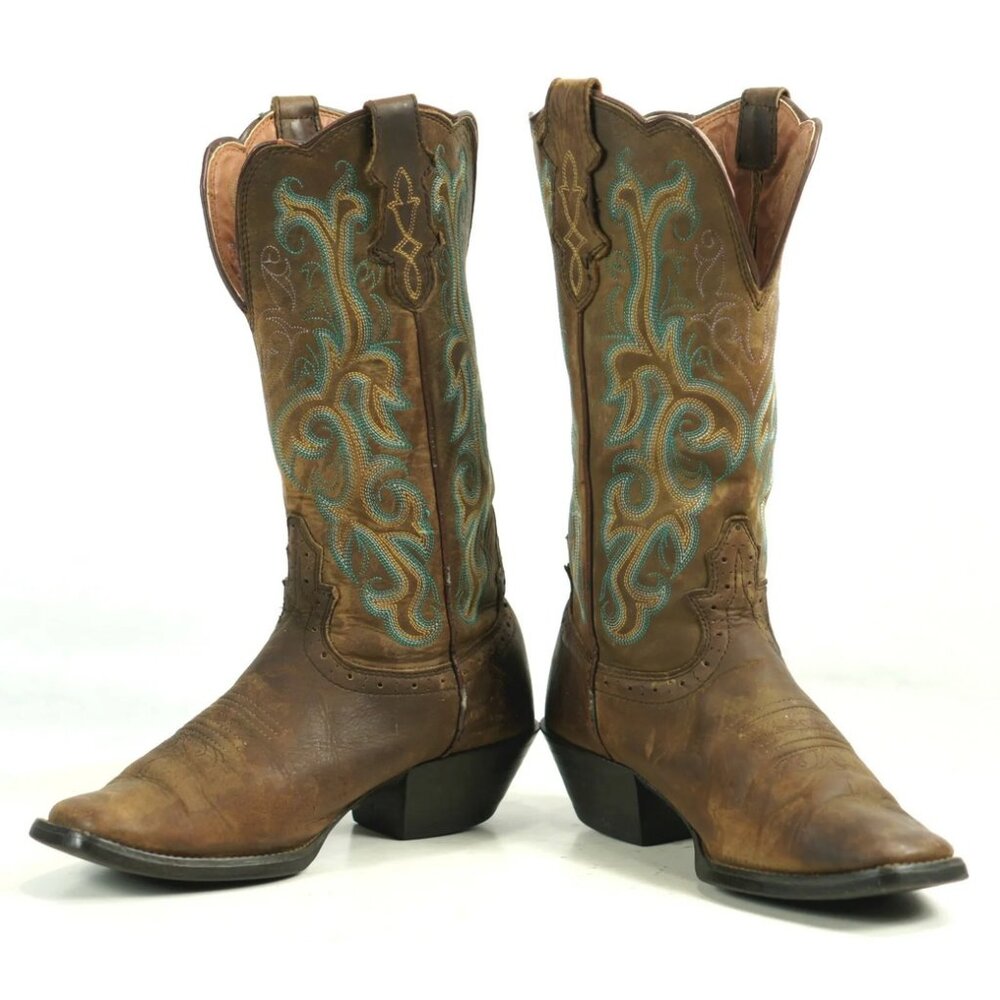 Justin Durant Stampede Brown Leather Cowboy Western Boots L2552 Women's 6 B